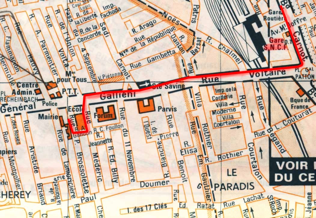 Plan de la gare SNCF de Troyes jusqu'au 4 rue P.Brossolette Sainte Savine